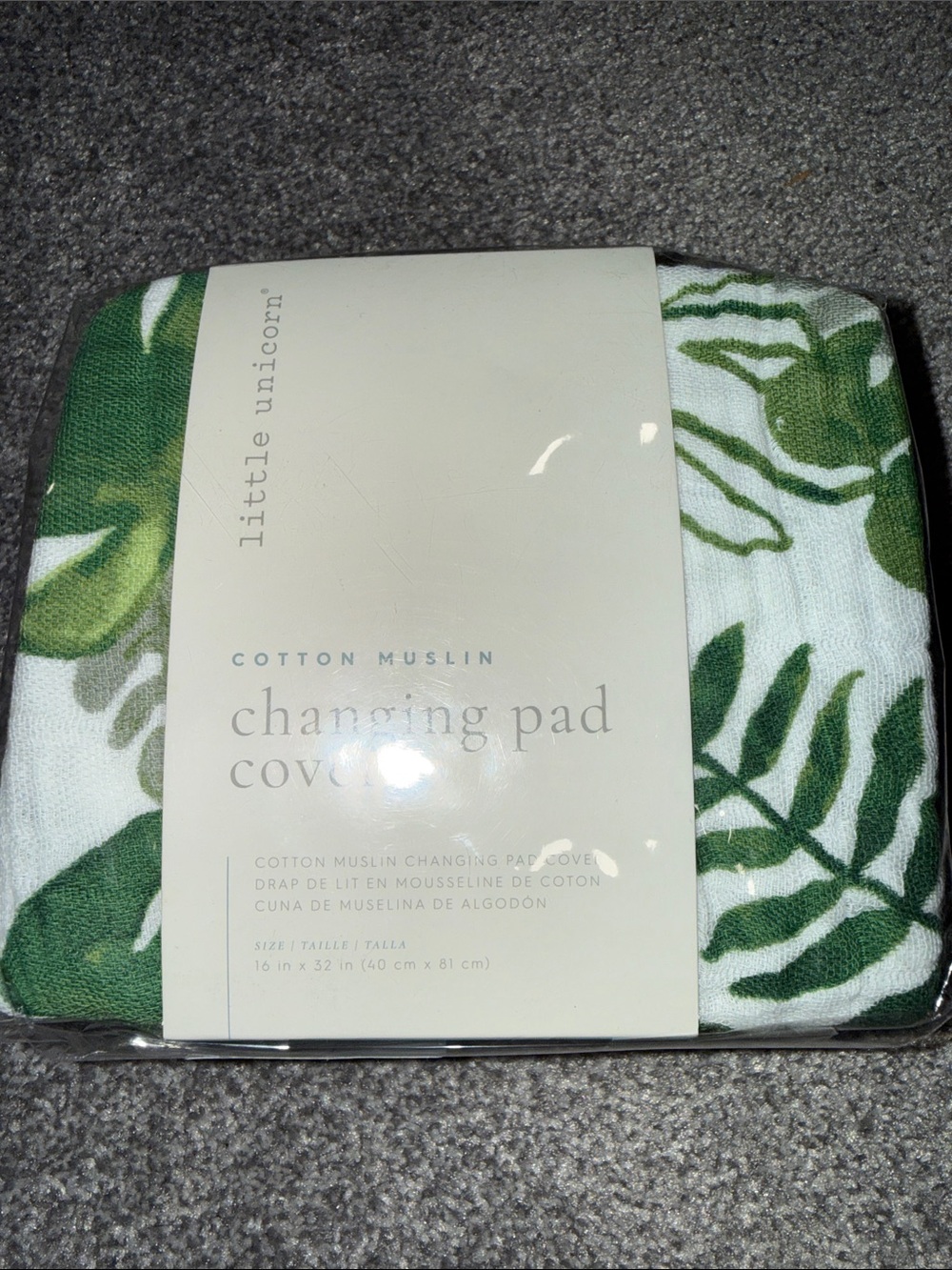 Little Unicorn Green Leaf Cotton Muslin Changing Pad Cover